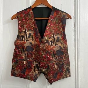 Abstract silk Vest, Burgundy and Black, size medium/Lg